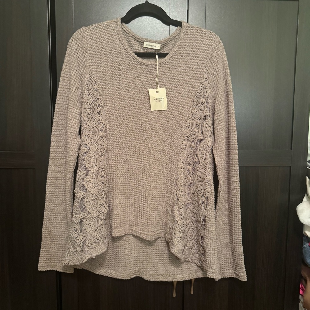 Elegant Lace Trim Waffle Knit Blouse - Taupe​